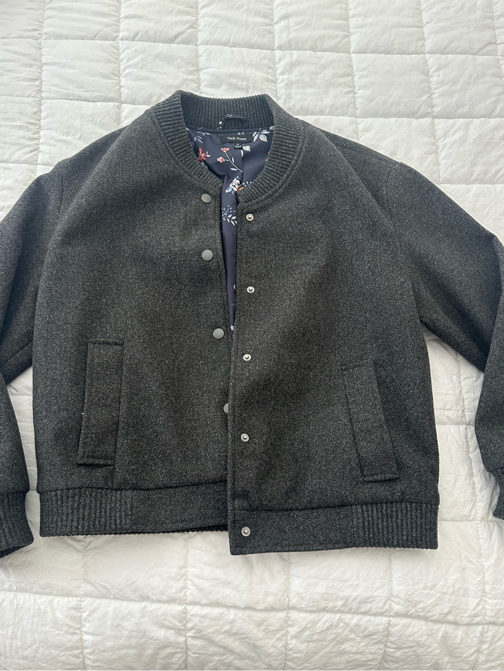 Well Worn Charcoal Gray Bomber Jacket